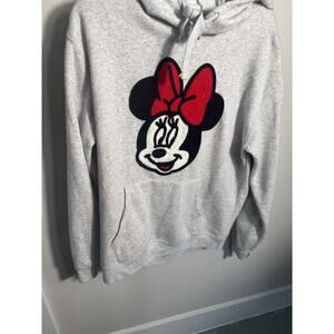 Disney Minnie Mouse Licensed Hoodie Crochet Patch Sweatshirt Heather Grey Size L